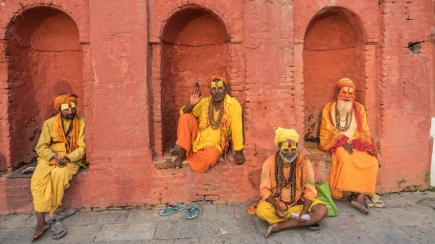 Hindu Sadhus at Pashupatinath Temple during spiritual pilgrimage in Nepal