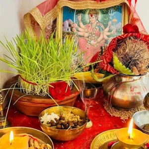 Worshiping the Goddess Durga in the occasion of Dashain