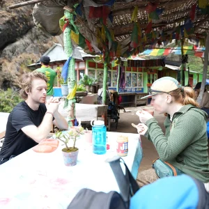 Tea break at a teahouse during the trek